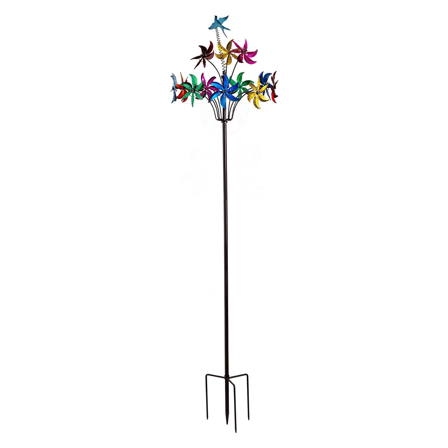 Metal Wind Spinner, Twirling Colorful Flowers, 91"H