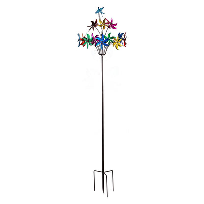 Metal Wind Spinner, Twirling Colorful Flowers, 91"H