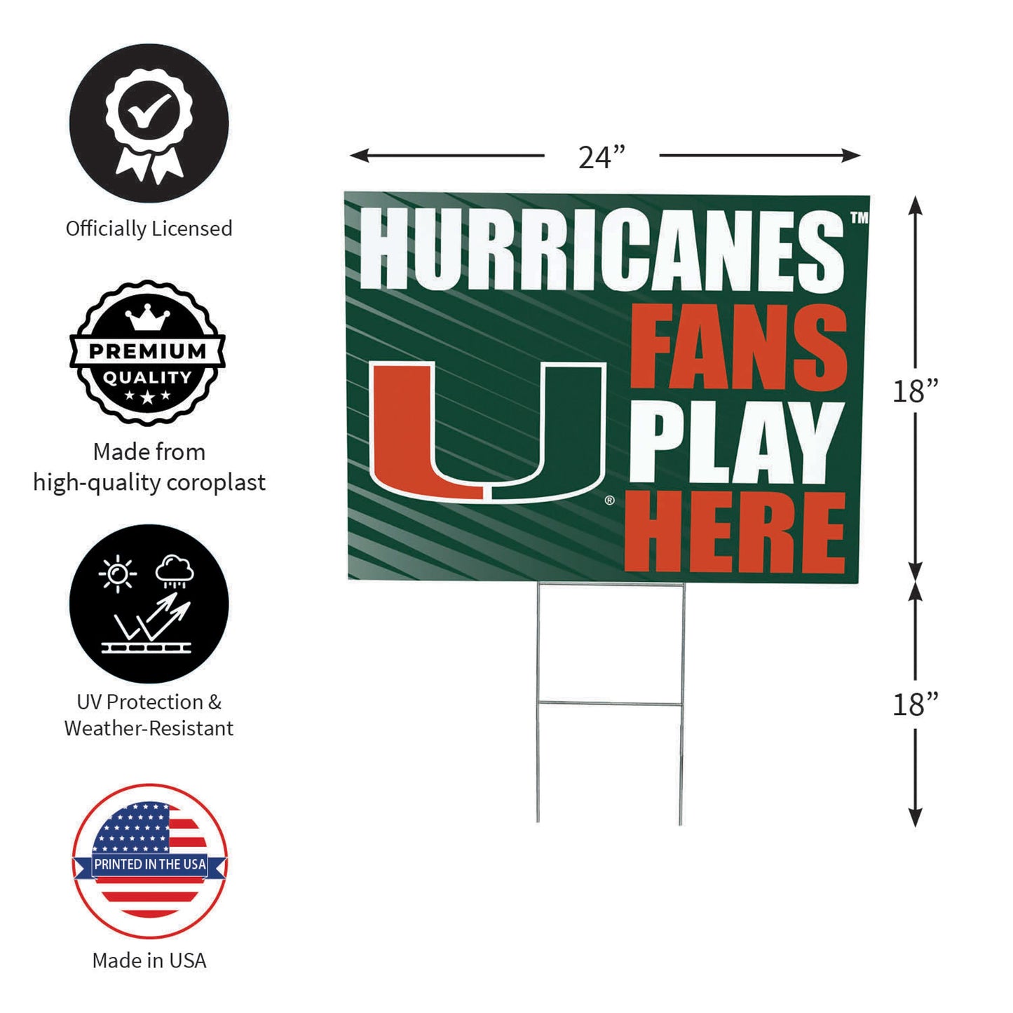 University of Miami Coroplast Yard Sign "Fans Play Here"