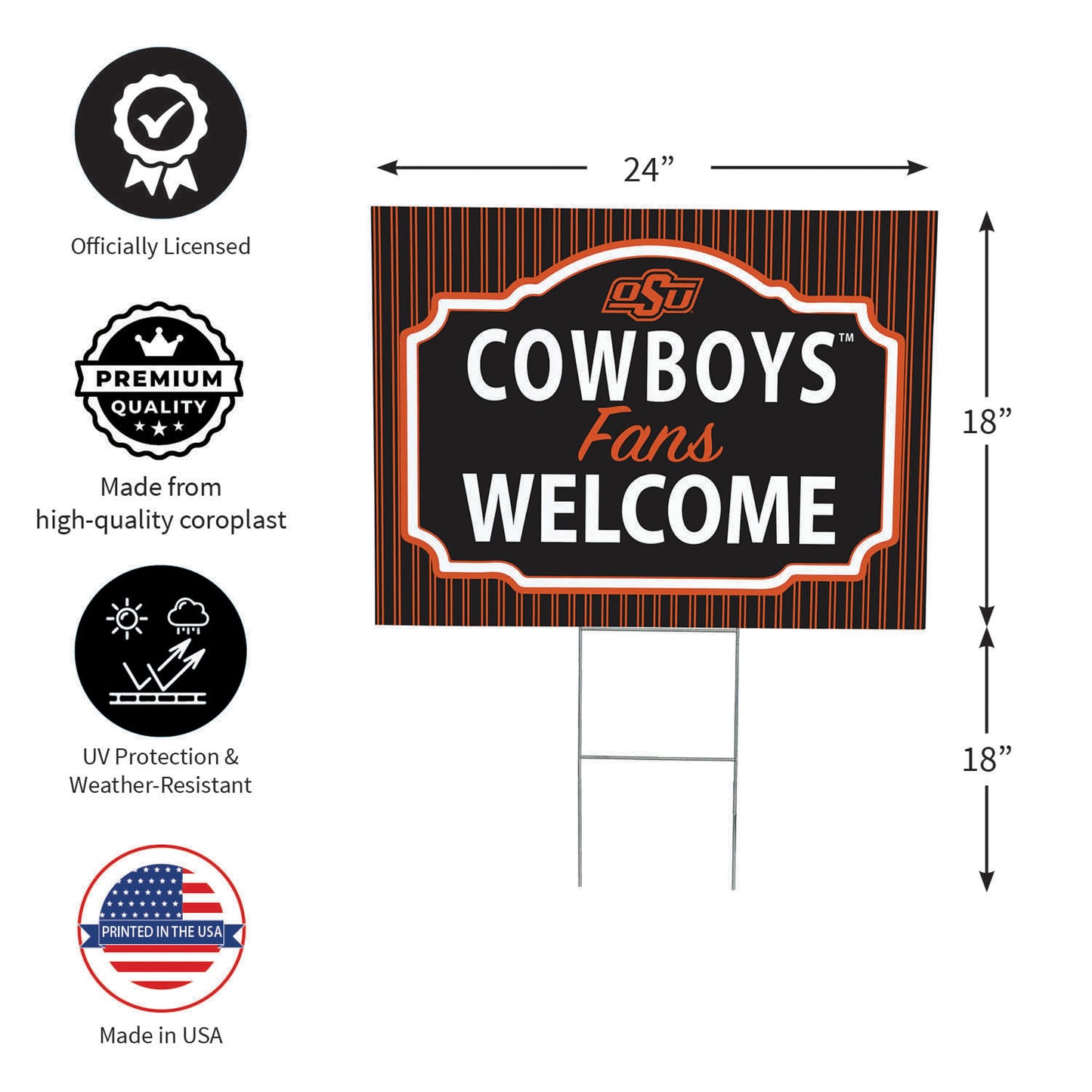 Oklahoma State University Coroplast Yard Sign, "Fans Welcome"
