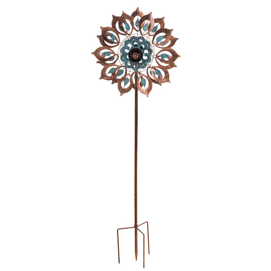 75"H Solar Wind Spinner, Copper and Verdigris Bloom