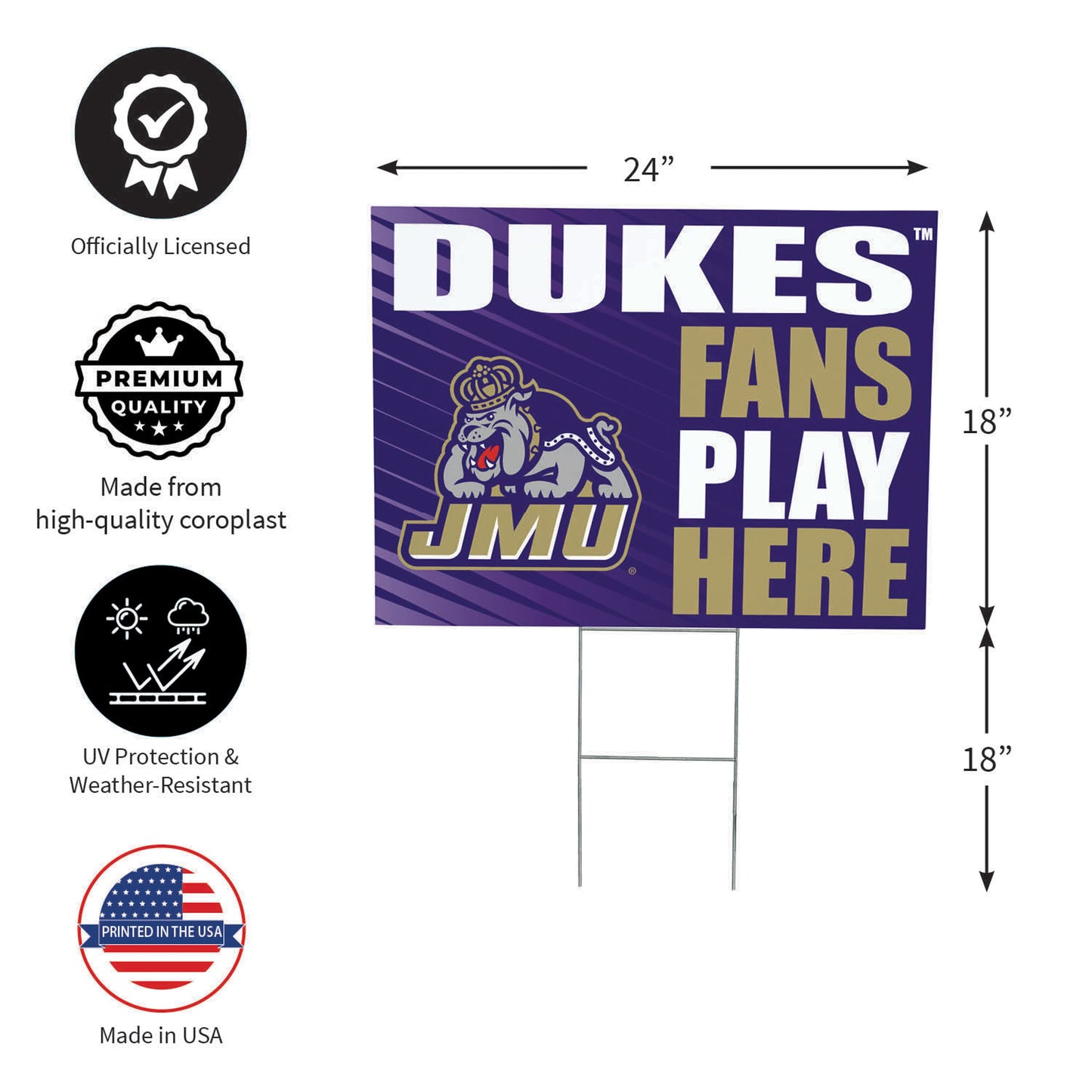 James Madison University Coroplast Yard Sign "Fans Play Here"