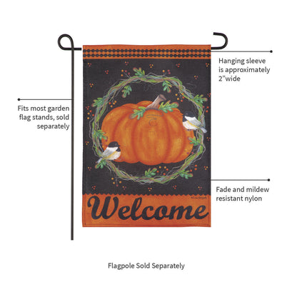 Chickadee and Pumpkin Burlap Garden Flag