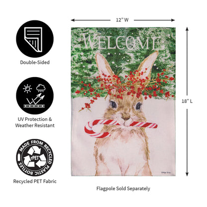Candy Cane Rabbit Burlap Garden Flag