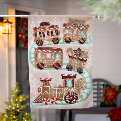 Gingerbread Train Suede House Flag