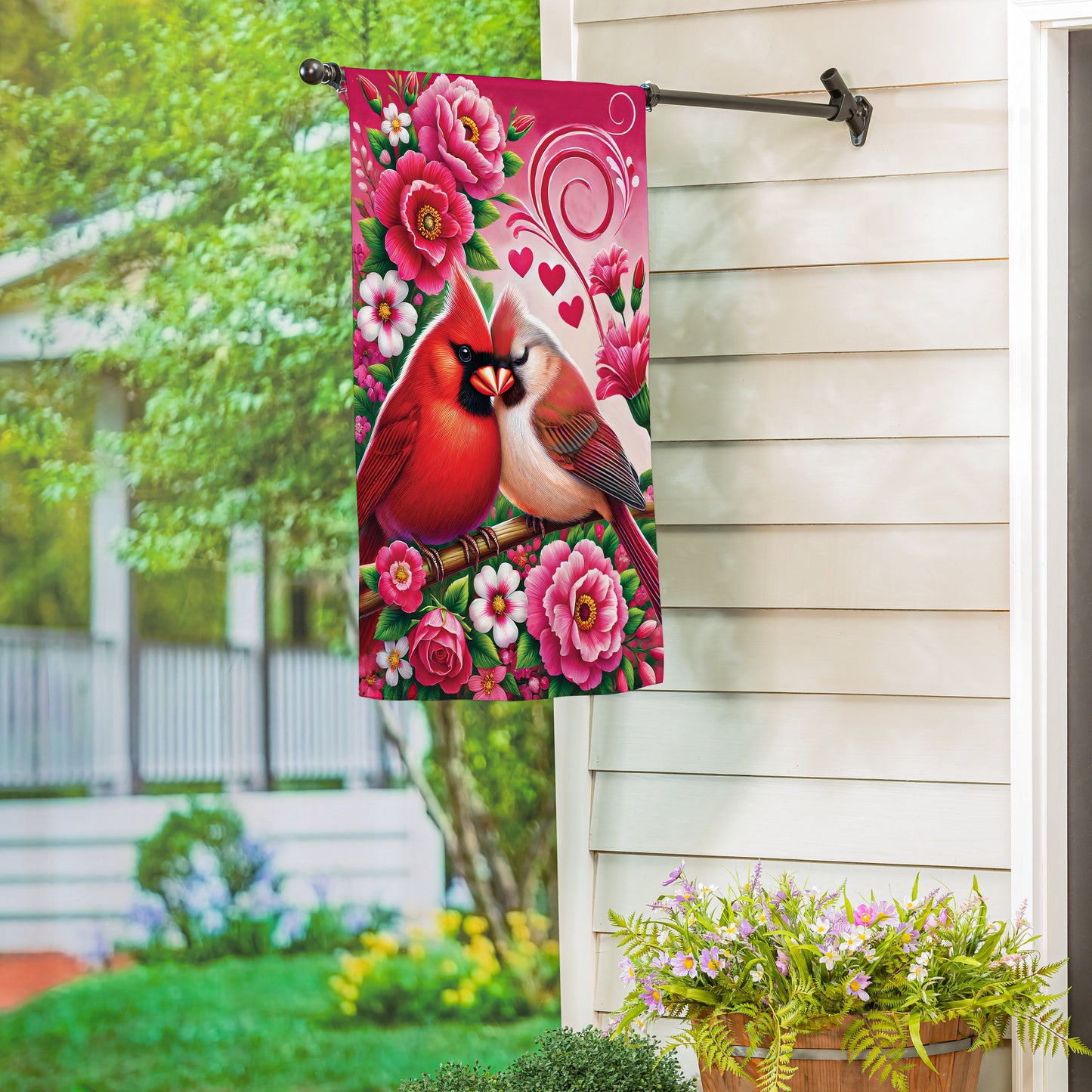 Cardinal Lovers Suede House Flag