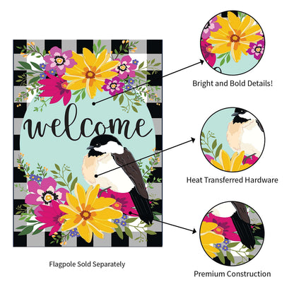 Farmhouse Chickadee with Check Garden Linen Flag