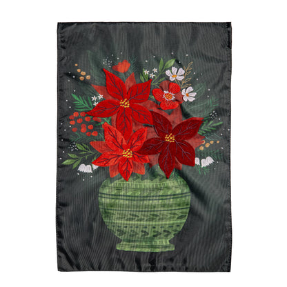 Floral Poinsettia Vase Applique Garden Flag