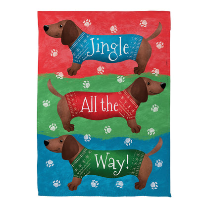 Jingle All The Way Dachshund Suede Garden Flag