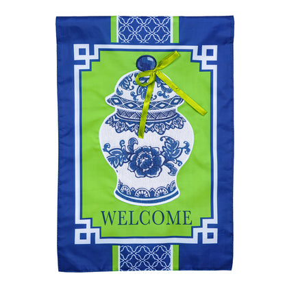 Chinoiserie Welcome Applique Garden Flag