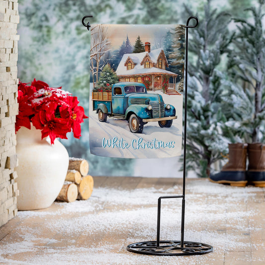 Holiday Blue Truck Suede Garden Flag
