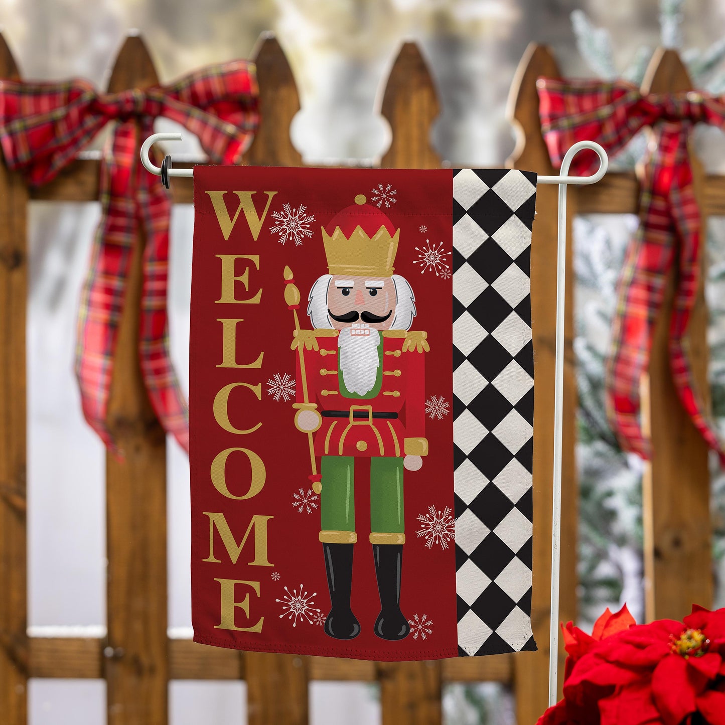 Welcome Nutcracker Suede Garden Flag