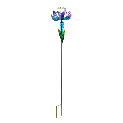 Flower Wind Spinner Garden Stake, Blue
