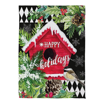 Floral Red Birdhouse Suede Garden Flag