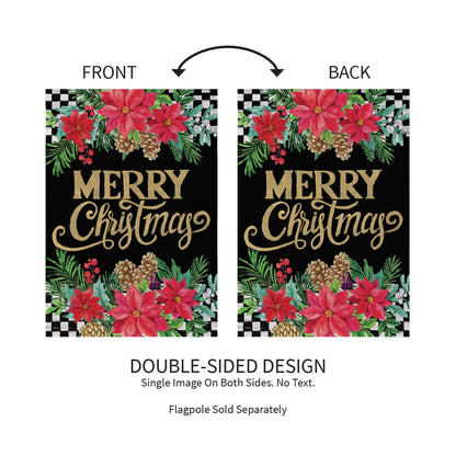 Floral Checkered Merry Christmas Suede Garden Flag