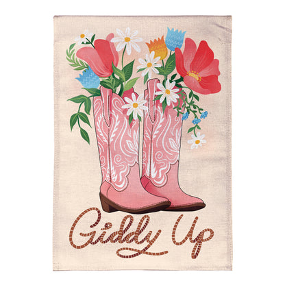Giddy Up Burlap Garden Flag