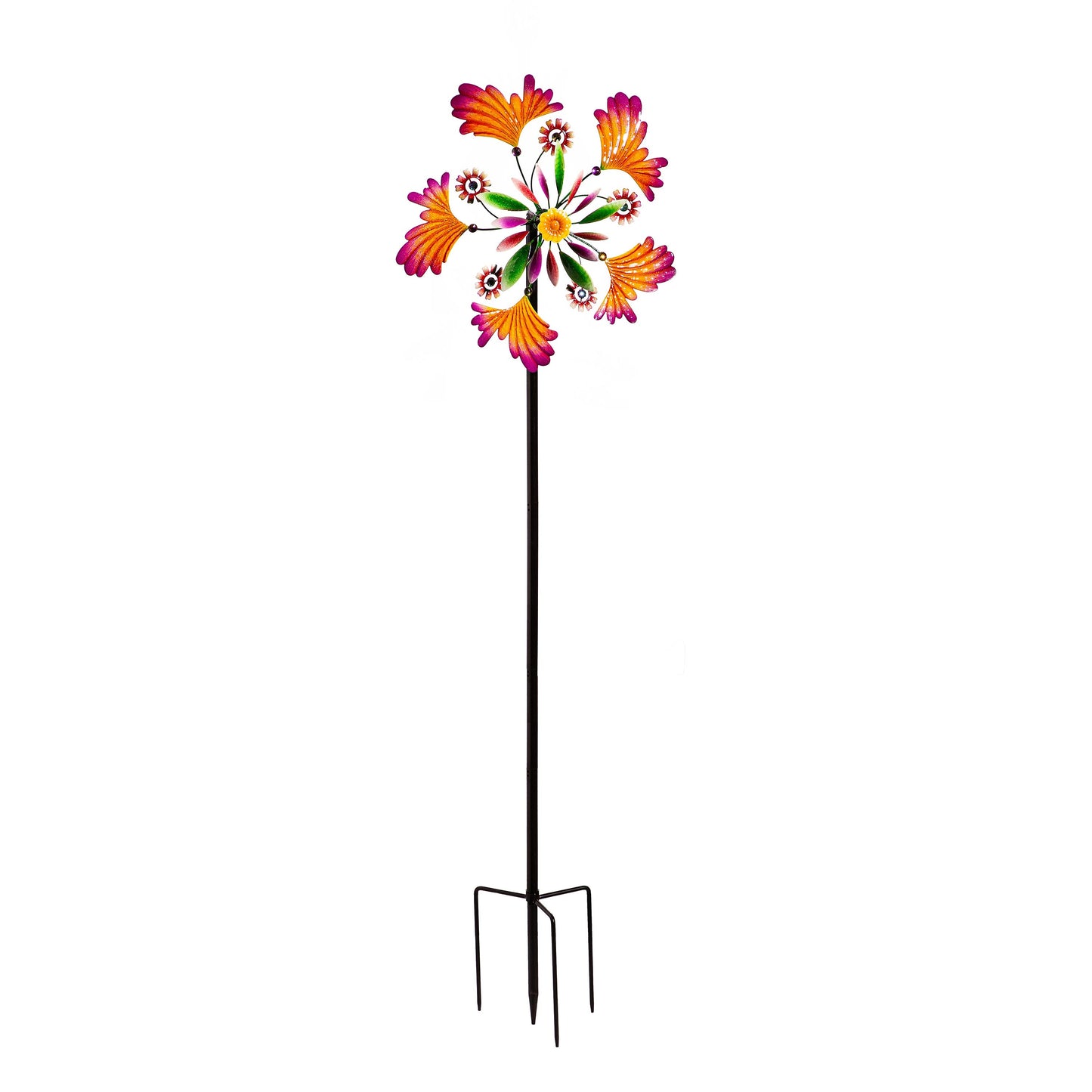 Metal Wind Spinner, Yellow & Purple Leaves, 75"H