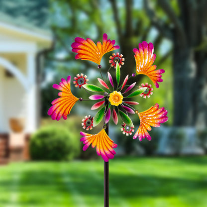 Metal Wind Spinner, Yellow & Purple Leaves, 75"H