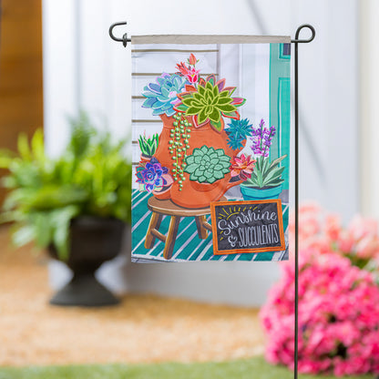 Succulent In Strawberry Pot Applique Garden Flag