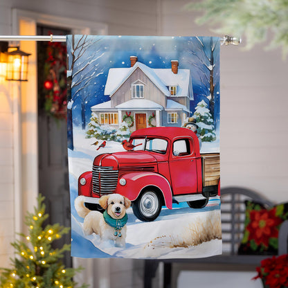 Family Christmas Truck Suede House Flag