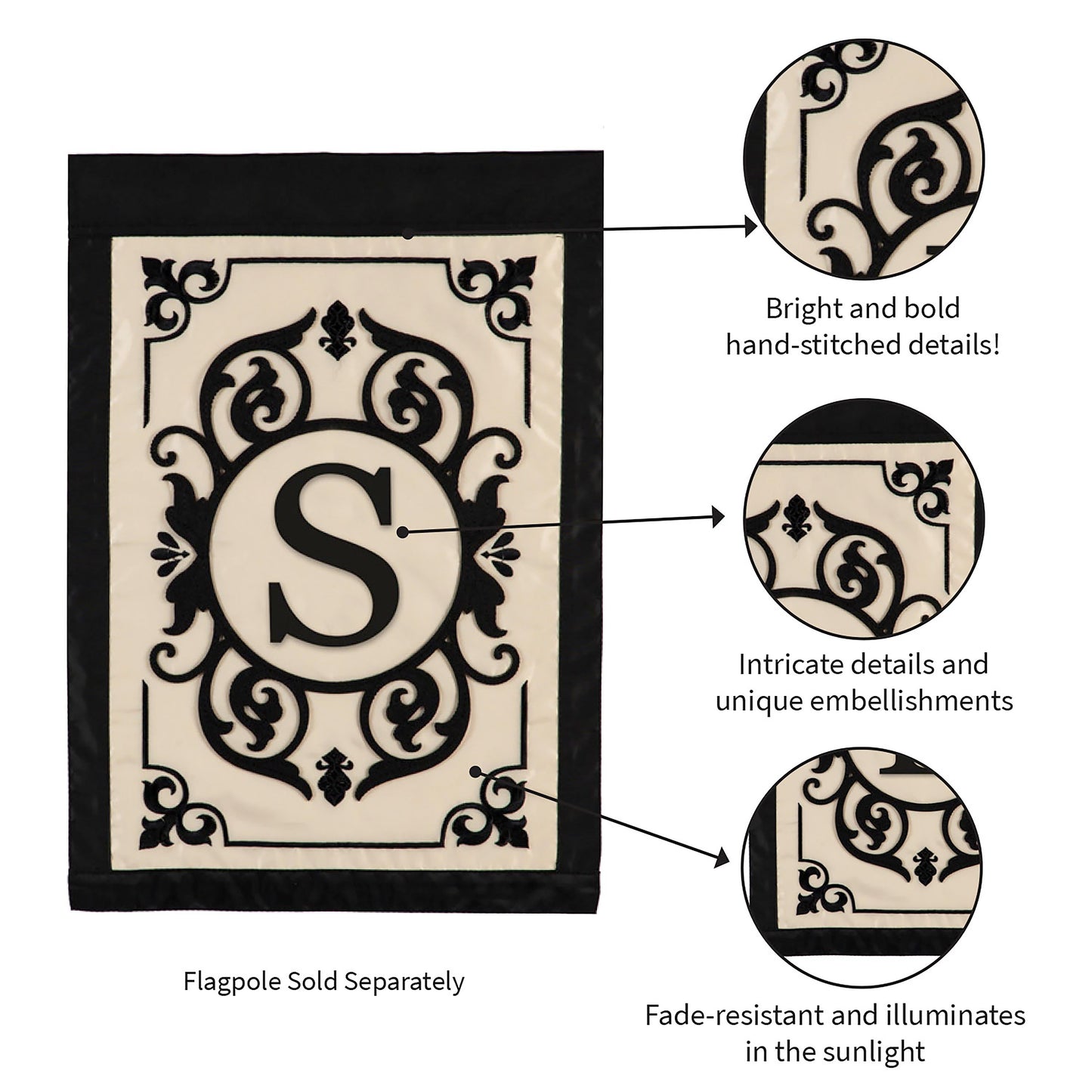 Cambridge Monogram Garden Applique Flag, Letter S