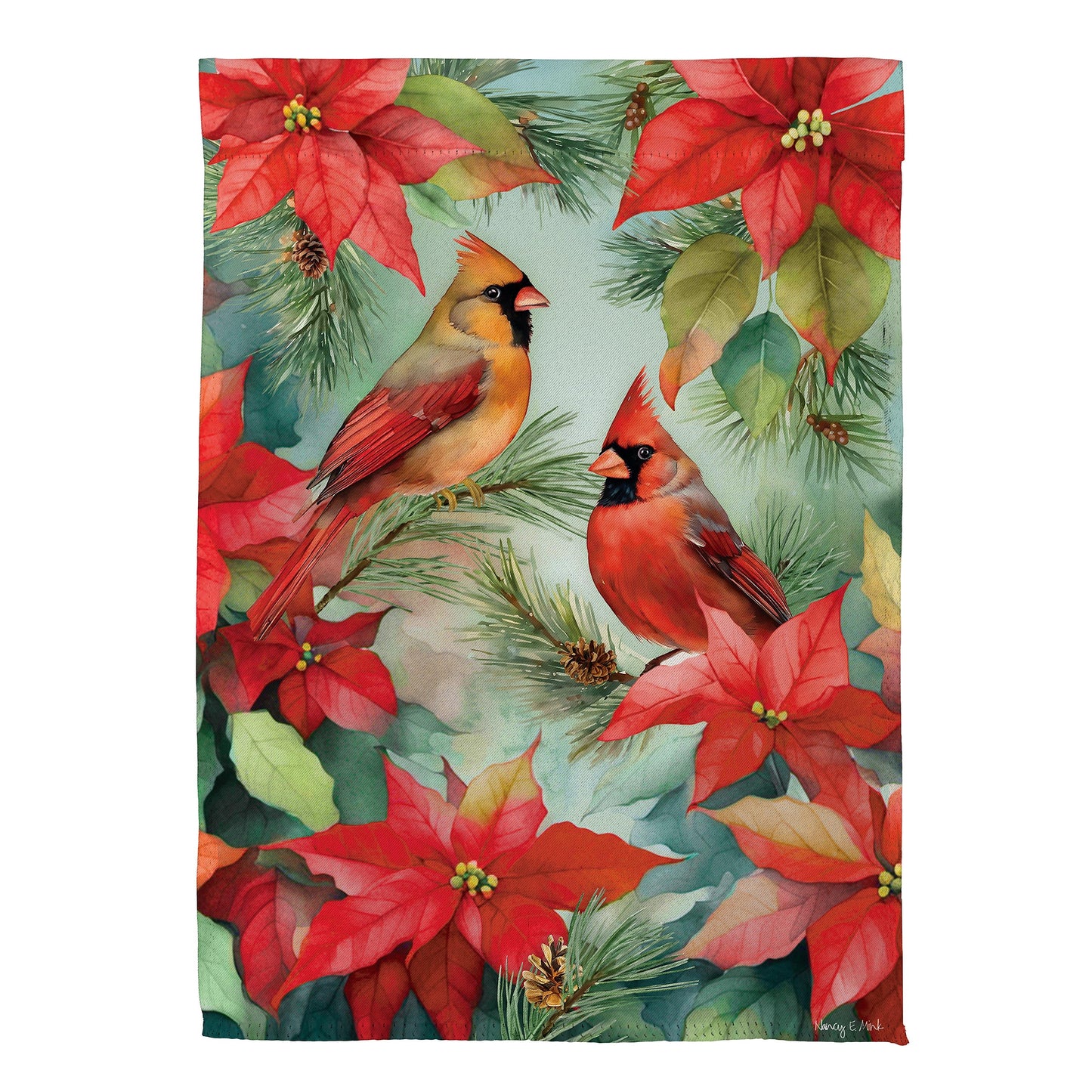 Cardinals In Winter Suede House Flag