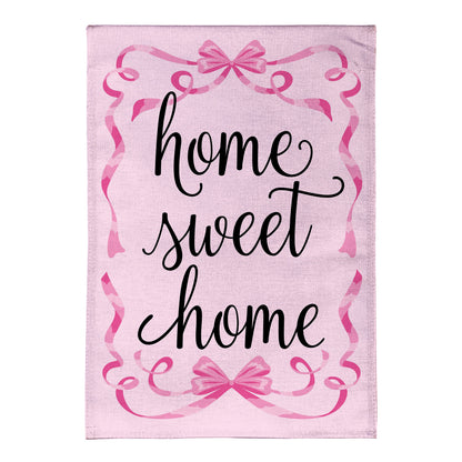 Home Sweet Home Pink Ribbon Burlap Garden Flag