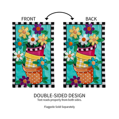 Stacked Spring Flower Pots House Applique Flag