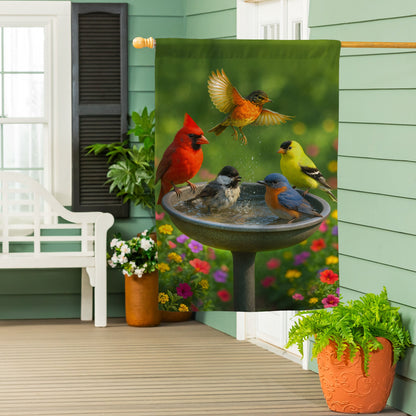 Bathing Birds Suede House Flag