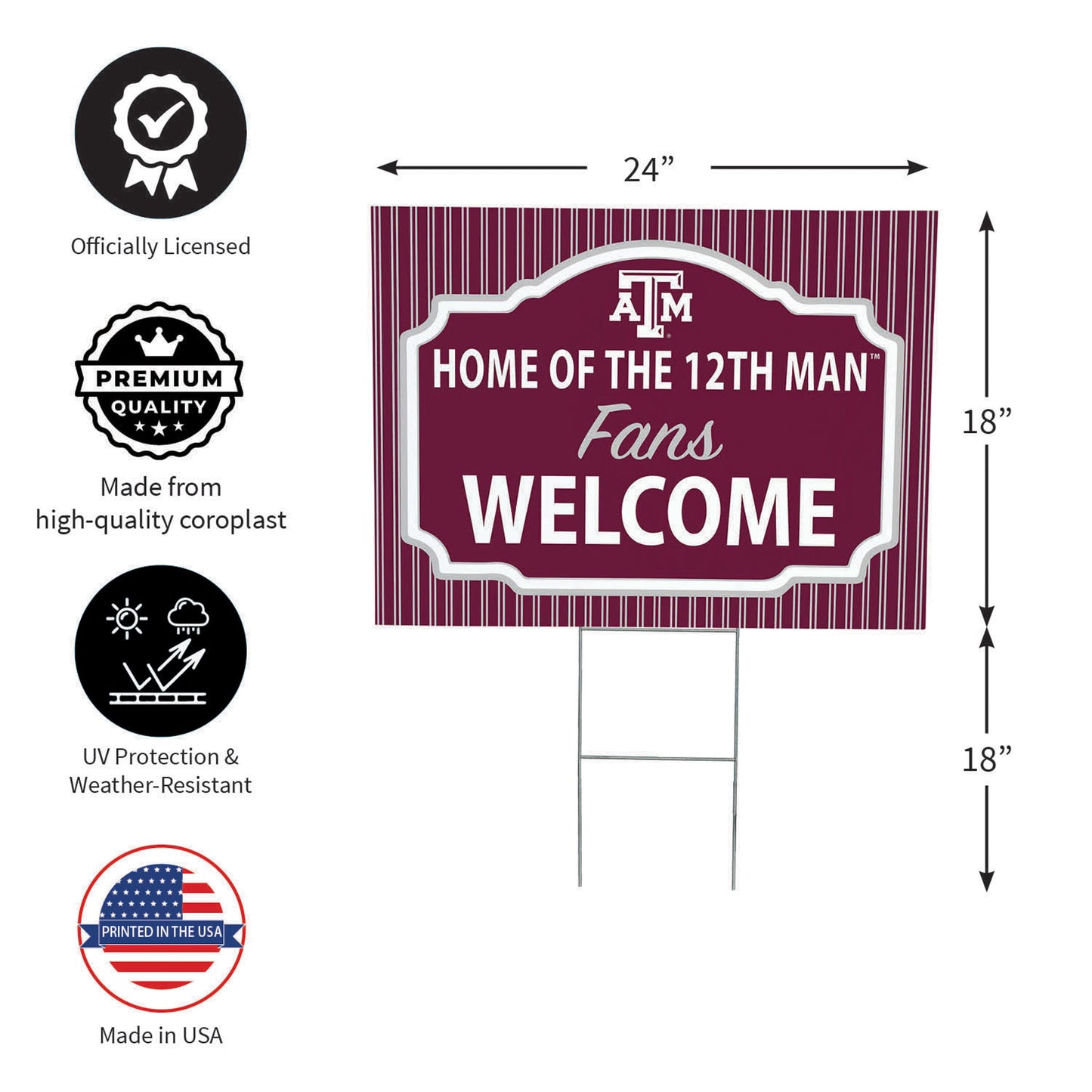 Texas A&M Coroplast Yard Sign, "Fans Welcome"