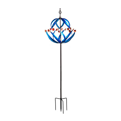 Metal Wind Spinner, Cool Spiral With Copper Flowers, 85"H