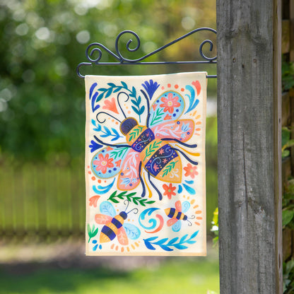 Patterned Bee Linen Garden Flag
