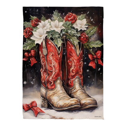Red Christmas Cowboy Boots Suede House Flag