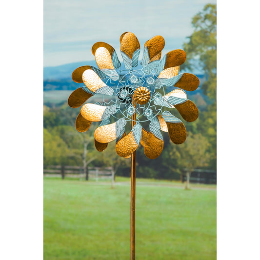 75" H Wind Spinner, Copper and Verdigris Paddles