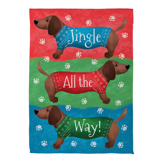 Jingle All The Way Dachshund Suede House Flag