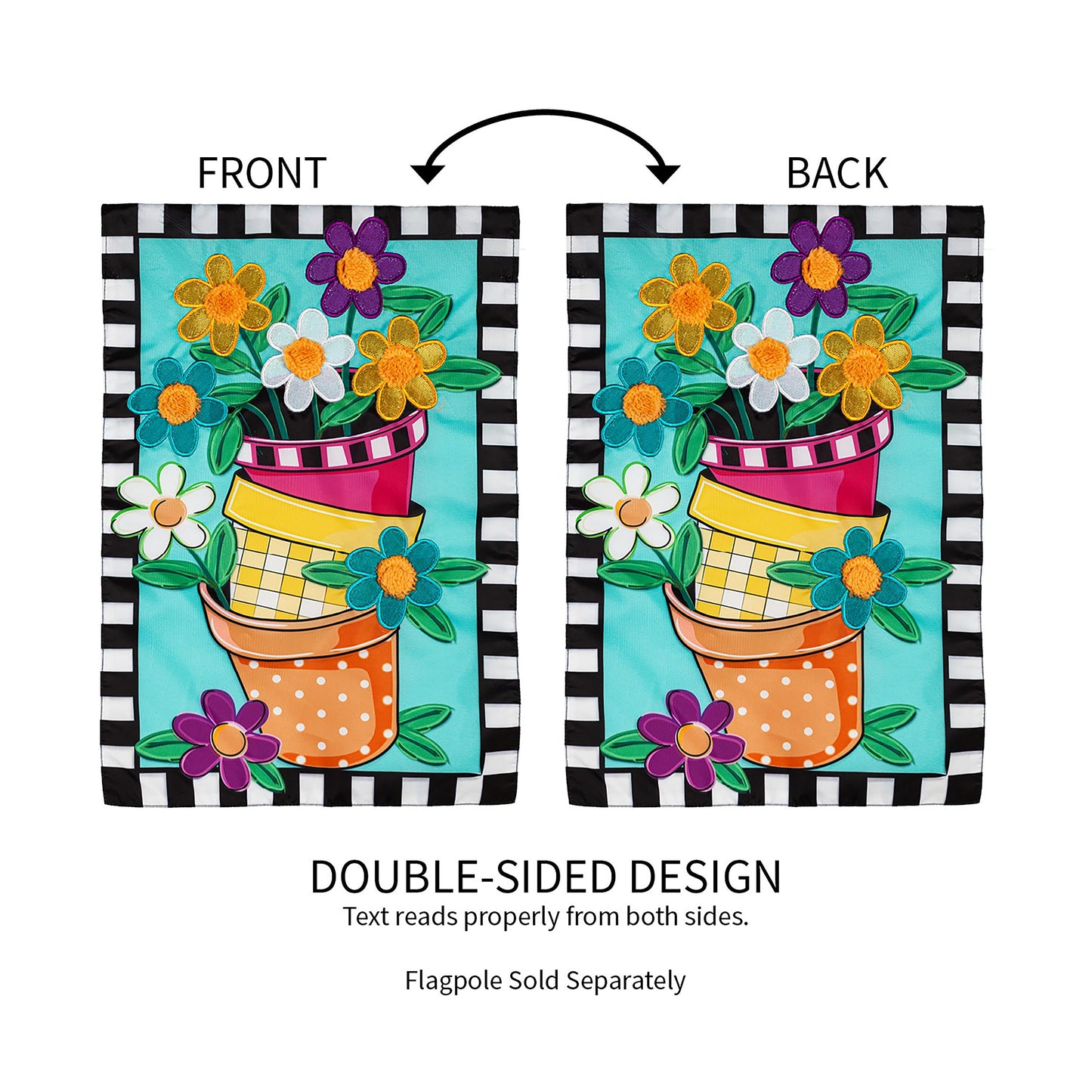 Stacked Spring Flower Pots Garden Applique Flag