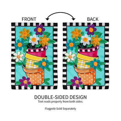 Stacked Spring Flower Pots Garden Applique Flag