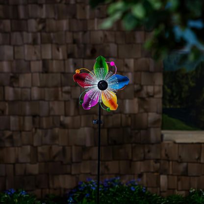 Solar Metal Wind Spinner, Fiber Optic Multi-Color Fans, 63"H