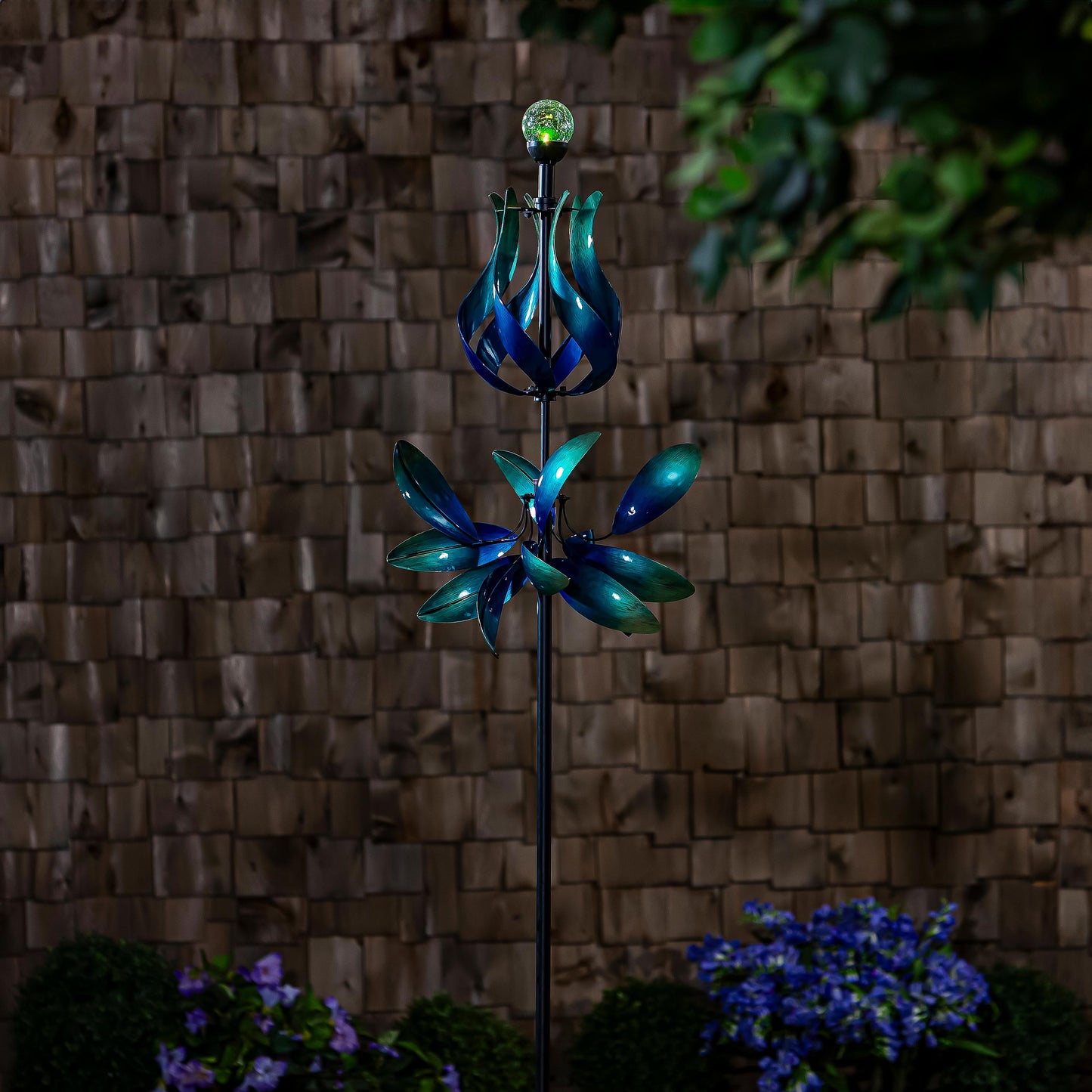 Seaside Retreat Wind Spinner, Solar Blue & Teal Floral Gradient, 82"H