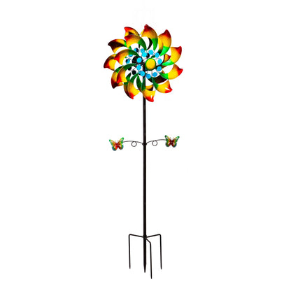 Metal Wind Spinner, Radiant Fan With Butterflies, 75"H