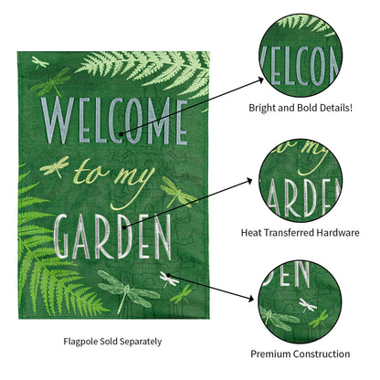 Welcome Dragonfly Garden Burlap Flag