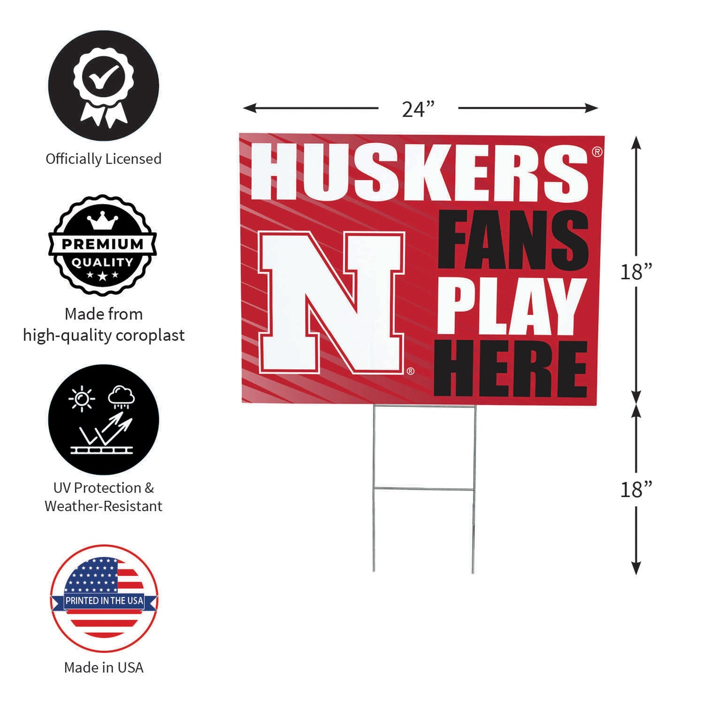 University of Nebraska Coroplast Yard Sign "Fans Play Here"