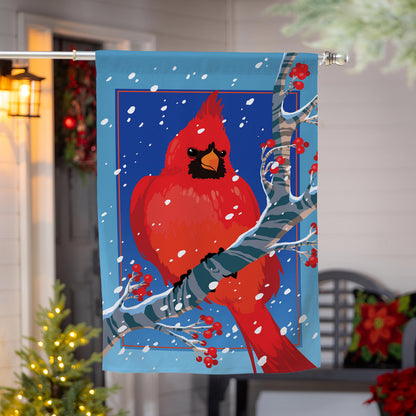 Snowy Cardinal Burlap House Flag