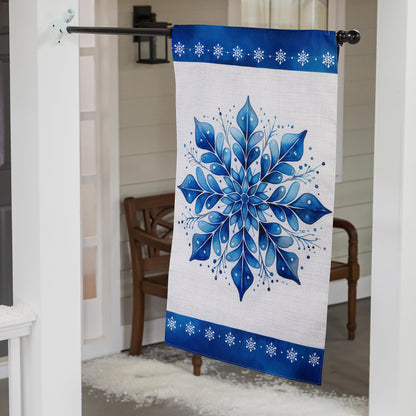 Sparkling Snowflake Burlap House Flag