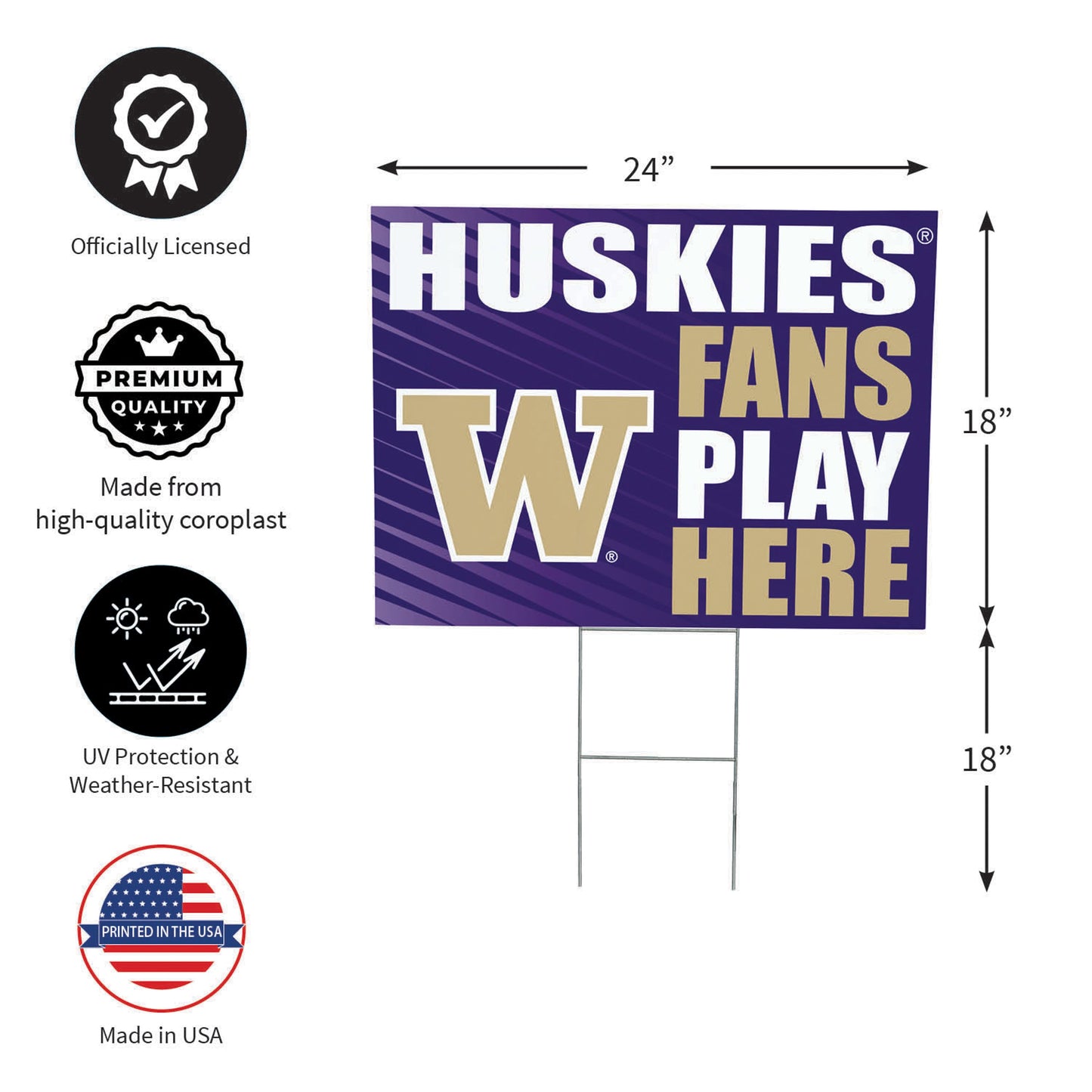 University of Washington Coroplast Yard Sign "Fans Play Here"