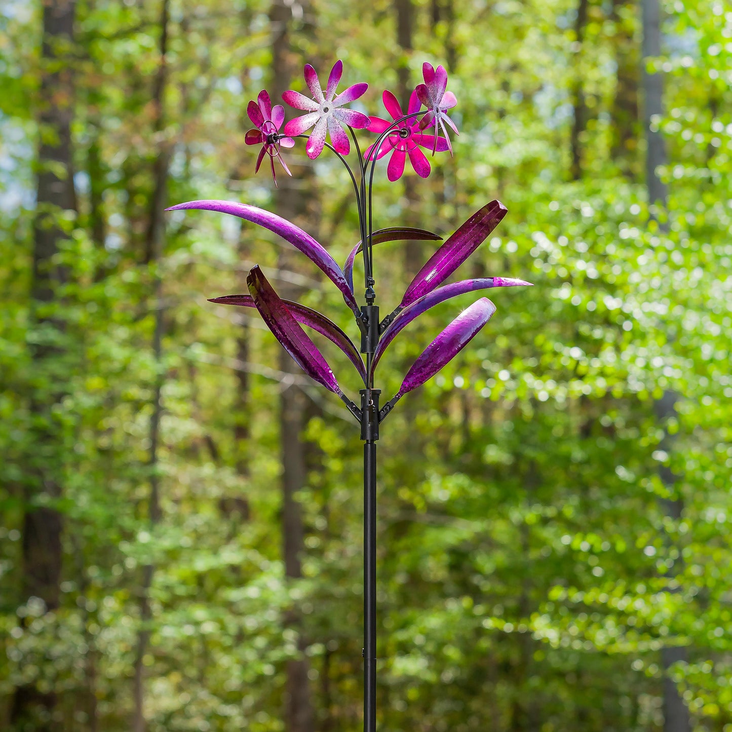 Metal Wind Spinner Spiral Spinning Flowers, 88"H