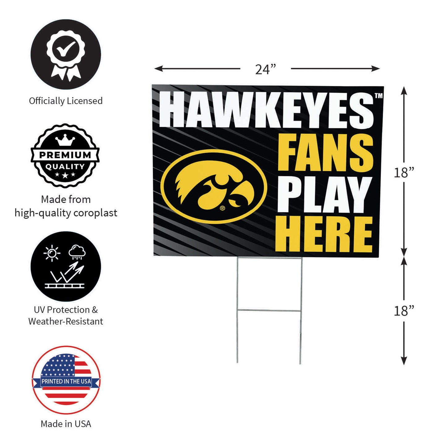 University of Iowa Coroplast Yard Sign "Fans Play Here"