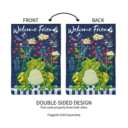 Whimsical Frog Garden Applique Flag