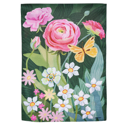 Ranunculus Romance Burlap Garden Flag