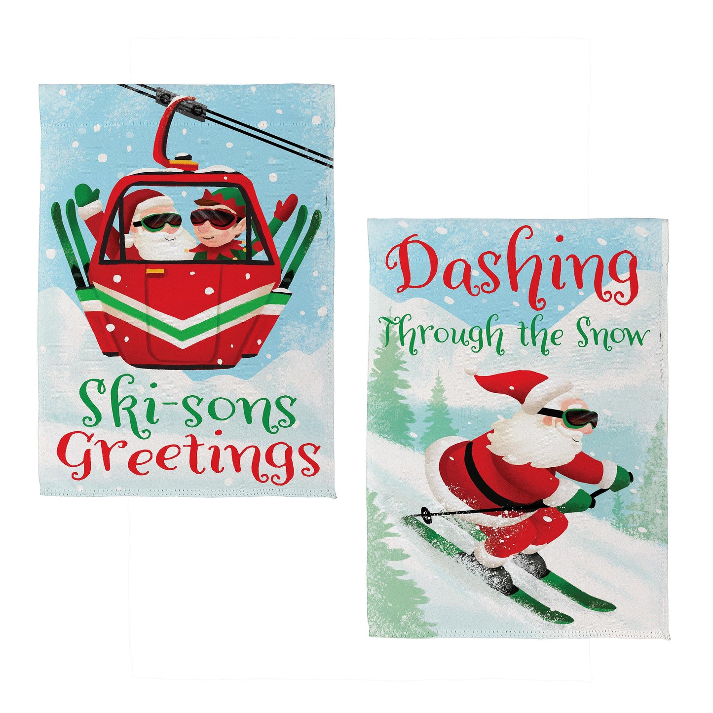 Christmas Skiing Suede Garden Flag Double Sided